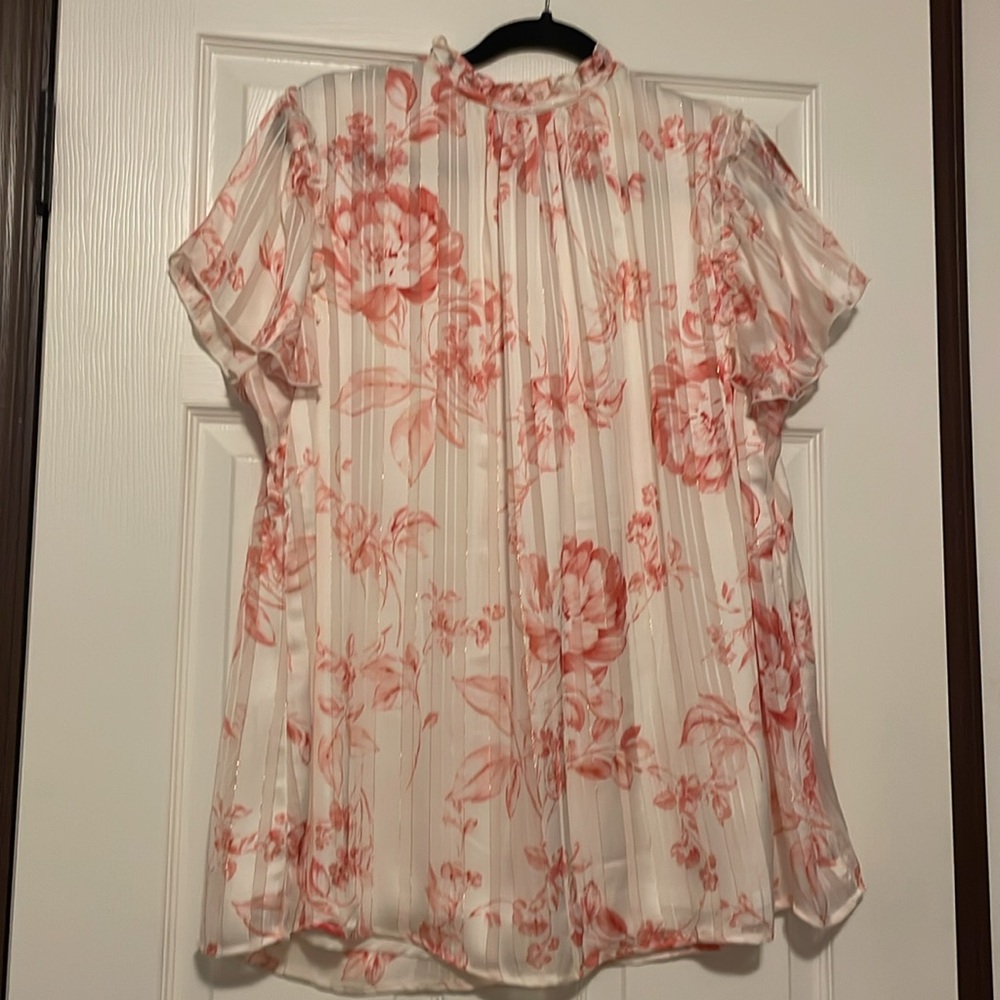 Haver & Blair Blouse Size 1X Cream/pink floral/gold thread accent - Picture 6 of 10